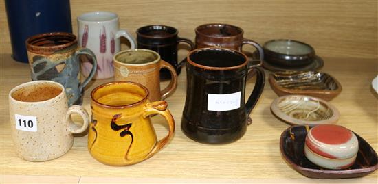 A group of studio pottery, vessels and dishes Tallest mug H.12.5cm